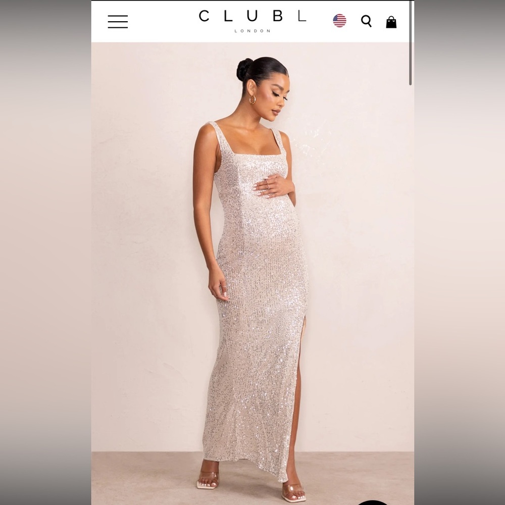 NUDE MATERNITY SEQUIN SPLIT HEM MAXI DRESS